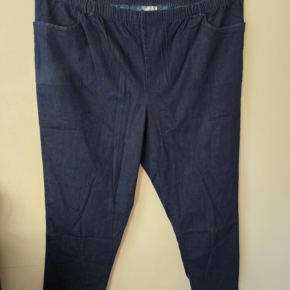 Woman Within 38W Tall pull-on denim jeans elastic waist dark wash